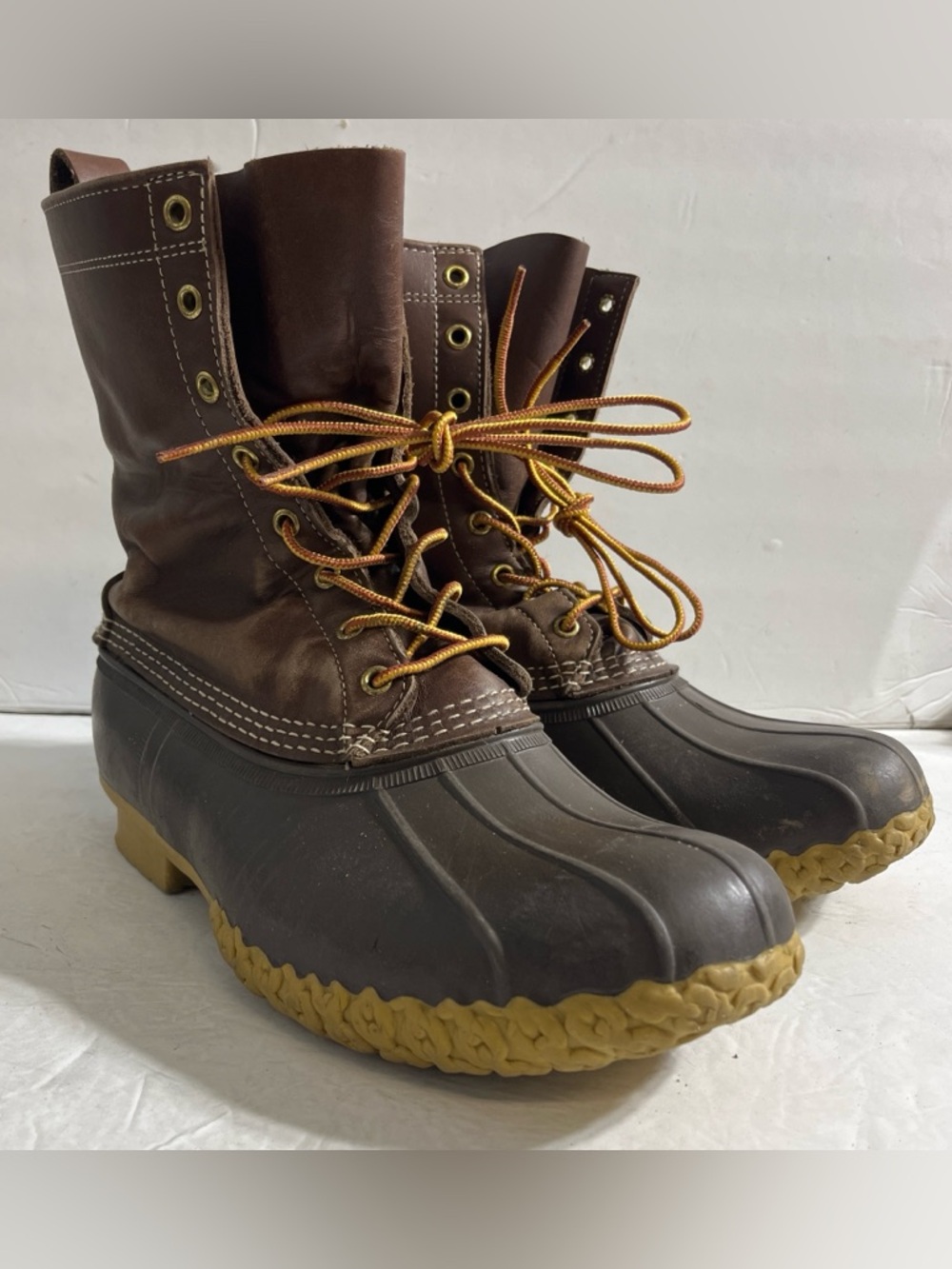 L.L. Bean tan and brown rubber sole bean boots